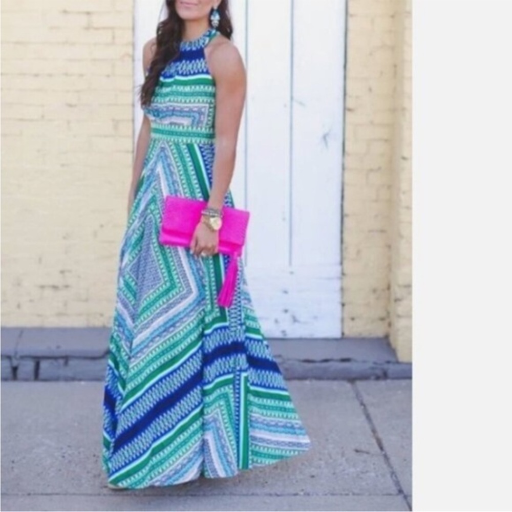 Eliza J Scarf Bow Tie Maxi Dress Fit & Flare in Green Size 4